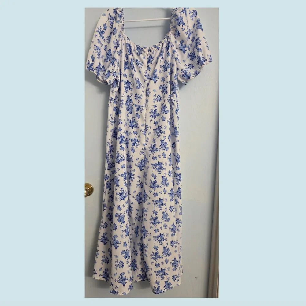 Shein Curve Blue Floral Dress sz 2X - Picture 2 of 3